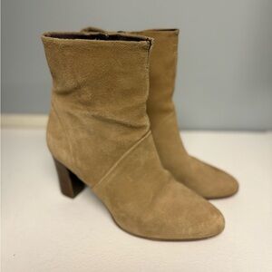 Franco Sarto Pia Beige Suede Leather Block Heel Ankle Booties Size 8M